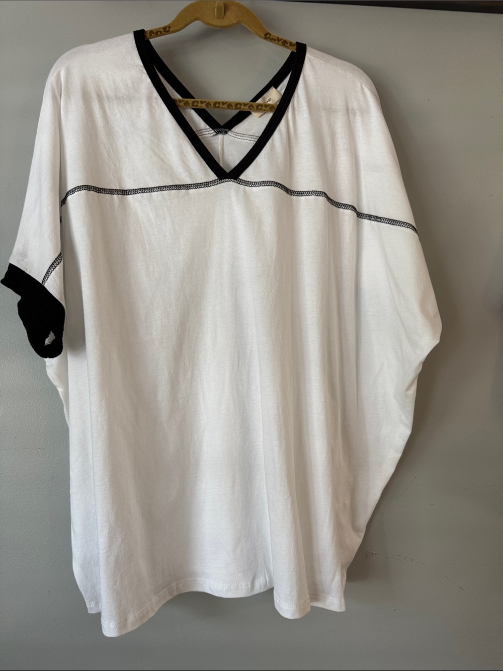 Women’s White Short Sleeve V-Neck Tee with Black Trim